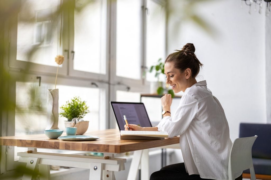 Business woman having a video call with coworker