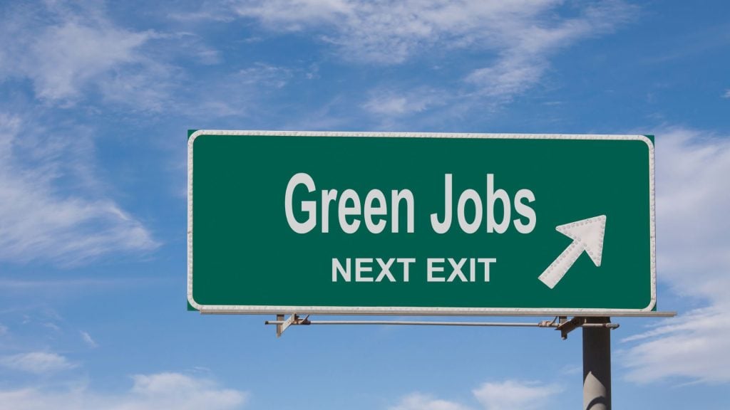 green jobs "next exit" sign