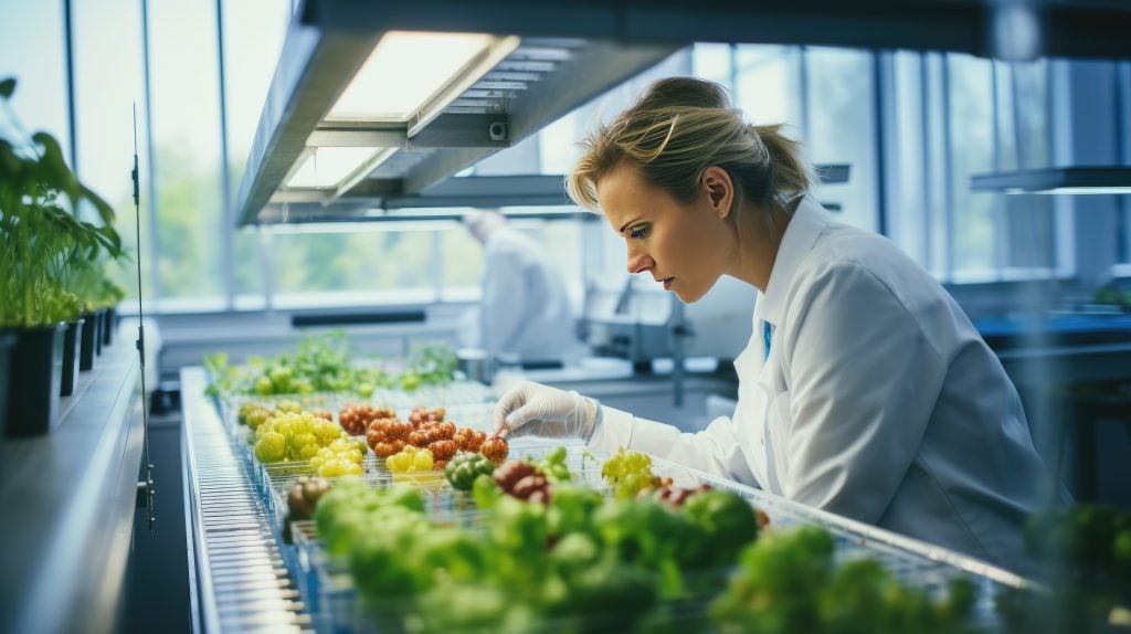 Scientists working in state-of-the-art laboratories researching food technology.