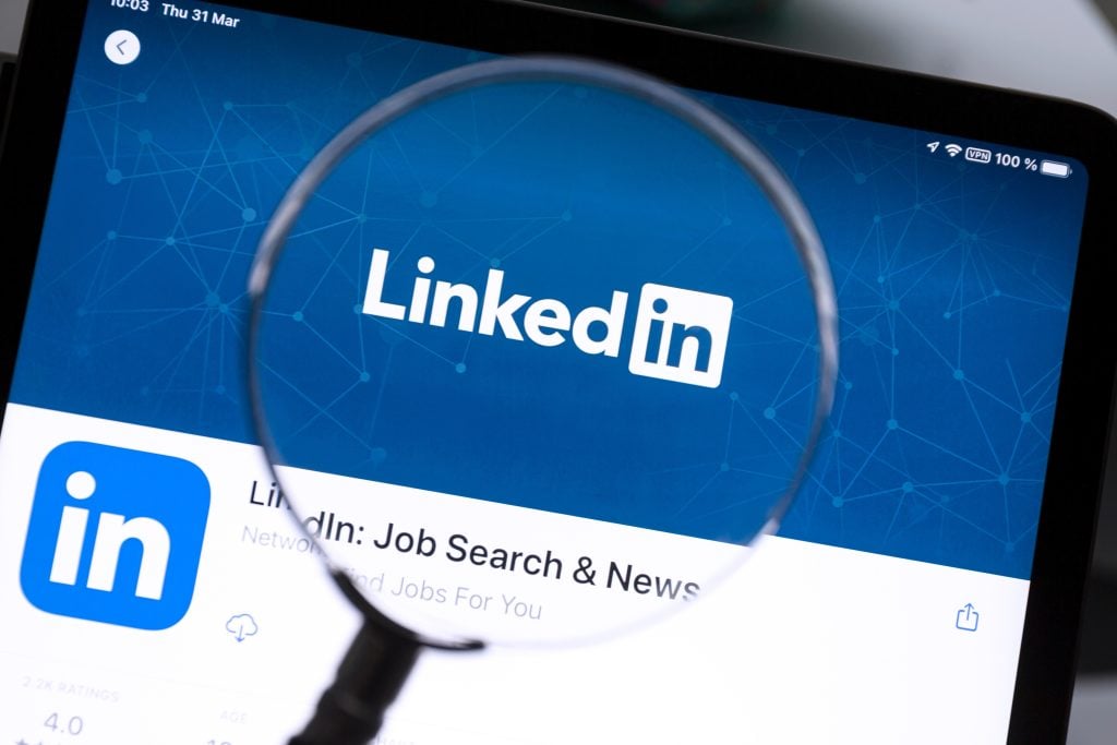 Linkedin app under a magnifying glass